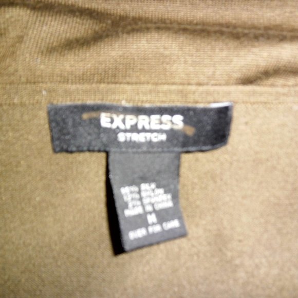 Express Olive Green SILK short Sleeve Sweater top - Picture 6 of 6